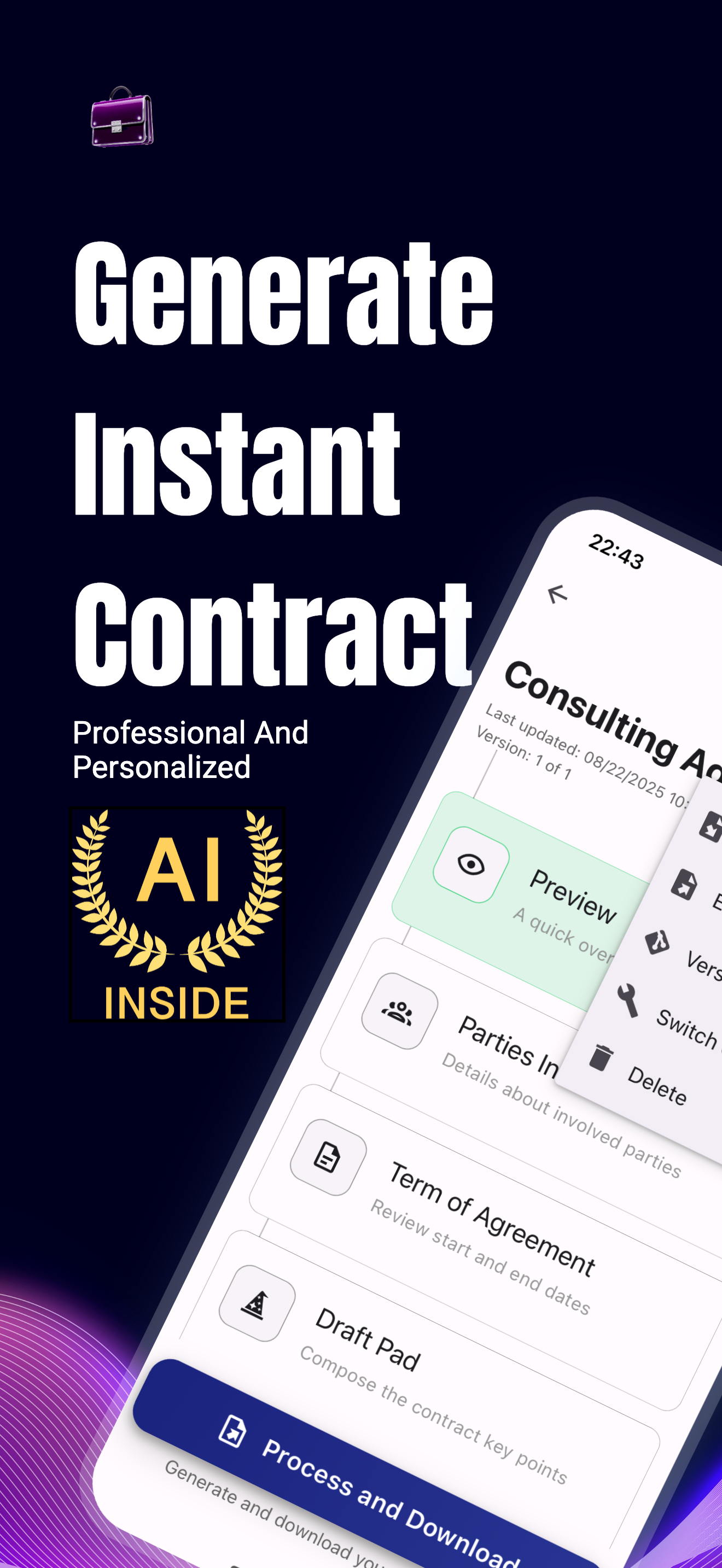 CASEapp screenshot 1 showing contract generation interface